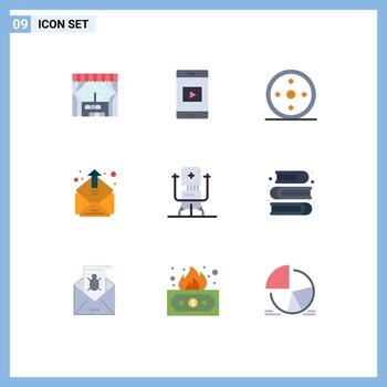 Mobile Interface Flat Color Set of 9 Pictograms of machine bot sports biochip inbox Editable Vector Design Elements