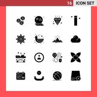 Pack of 16 creative Solid Glyphs of coding wand night magic event Editable Vector Design Elements