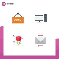 Group of 4 Modern Flat Icons Set for open tulip computer server share Editable Vector Design Elements