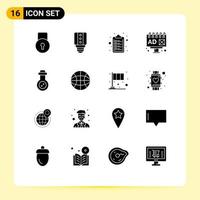 Modern Set of 16 Solid Glyphs Pictograph of internet tube clipboard mass weapon billboard Editable Vector Design Elements