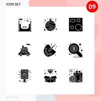 Pack of 9 creative Solid Glyphs of education color electronics vehicle sports Editable Vector Design Elements