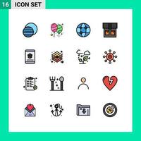 Flat Color Filled Line Pack of 16 Universal Symbols of education book celebrate fashion technology Editable Creative Vector Design Elements