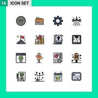 Pictogram Set of 16 Simple Flat Color Filled Lines of repair gear credit setting cog Editable Creative Vector Design Elements