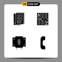 Mobile Interface Solid Glyph Set of 4 Pictograms of book disease notebook web form Editable Vector Design Elements