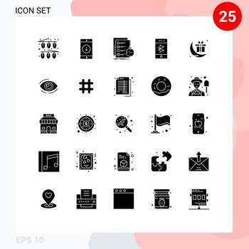 25 concepto de glifo sólido para sitios web móviles y aplicaciones comunicación móvil flecha bluetooth verificar elementos de diseño vectorial editables vector
