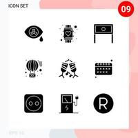 Universal Icon Symbols Group of 9 Modern Solid Glyphs of glass receive end message table Editable Vector Design Elements