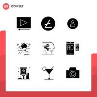 User Interface Pack of 9 Basic Solid Glyphs of brain android basic sunrise summer Editable Vector Design Elements