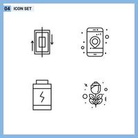 Mobile Interface Line Set of 4 Pictograms of sync battery phone gps power Editable Vector Design Elements