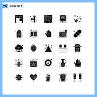 Mobile Interface Solid Glyph Set of 25 Pictograms of magic broom seo tag compete Editable Vector Design Elements