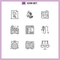 User Interface Pack of 9 Basic Outlines of oven cooker coins destination location Editable Vector Design Elements