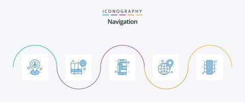 paquete de iconos de navegación azul 5 que incluye señal. mapa. navegación. localización. Mapa de la calle vector