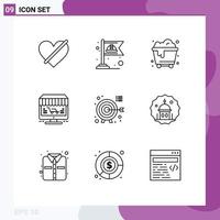 Set of 9 Commercial Outlines pack for darts store labour shop monitor Editable Vector Design Elements
