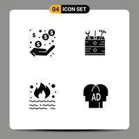 Pictogram Set of 4 Simple Solid Glyphs of income fire earnings carpenter pollution Editable Vector Design Elements