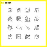 16 Universal Outlines Set for Web and Mobile Applications dia diya magnet lamp idea Editable Vector Design Elements