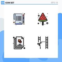 Set of 4 Vector Filledline Flat Colors on Grid for contract file agreement summer cinema Editable Vector Design Elements