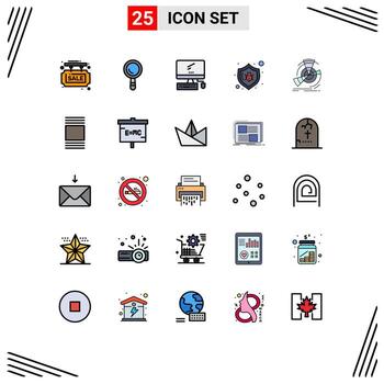 Pack of 25 Modern Filled line Flat Colors Signs and Symbols for Web Print Media such as data protect computer bug pc Editable Vector Design Elements