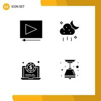User Interface Pack of 4 Basic Solid Glyphs of video money cloud weather light Editable Vector Design Elements