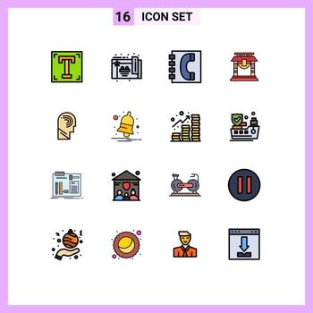 16 Universal Flat Color Filled Lines Set for Web and Mobile Applications access china book bridge information Editable Creative Vector Design Elements