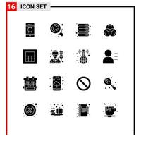 Editable Vector Line Pack of 16 Simple Solid Glyphs of wireframe web data color storage Editable Vector Design Elements
