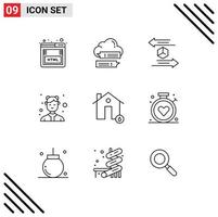 Pack of 9 Modern Outlines Signs and Symbols for Web Print Media such as waitresses catering messages avatar return Editable Vector Design Elements