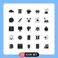 Group of 25 Solid Glyphs Signs and Symbols for food praying laws namaz cleaning Editable Vector Design Elements