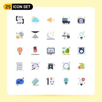 paquete de color plano de 25 símbolos universales de transferencia de sonido del servidor web de fotos elementos de diseño vectorial editables de Internet vector