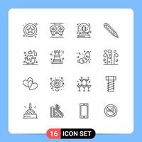 grupo de símbolos de icono universal de 16 contornos modernos de elementos de diseño de vector editables de educación de lápiz de navidad de baño de bañera