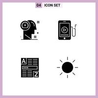 paquete de línea de vector editable de 4 glifos sólidos simples de elementos de diseño de vector editables de código móvil humano del navegador del tablero