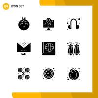 9 User Interface Solid Glyph Pack of modern Signs and Symbols of gems book help map letter Editable Vector Design Elements