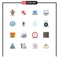 Group of 16 Flat Colors Signs and Symbols for blockchain pc web imac monitor Editable Pack of Creative Vector Design Elements