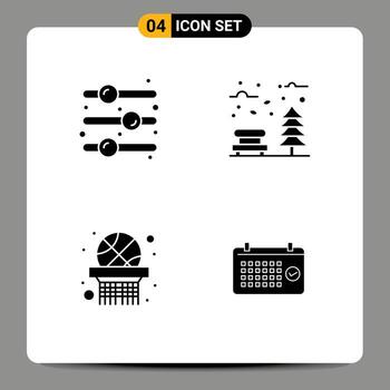 4 User Interface Solid Glyph Pack of modern Signs and Symbols of design element basket ball toggle switch park basket net Editable Vector Design Elements