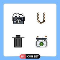 Pack of 4 creative Filledline Flat Colors of camera been photography lux garbage Editable Vector Design Elements