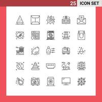 Pictogram Set of 25 Simple Lines of mail knowledge gear education configuration Editable Vector Design Elements