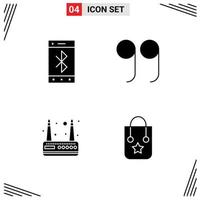 Solid Glyph Pack of 4 Universal Symbols of bluetooth handbag wireless modem trip Editable Vector Design Elements