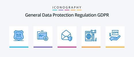 Gdpr Blue 5 Icon Pack Including secure. gdpr. safe folder. eu. security. Creative Icons Design vector