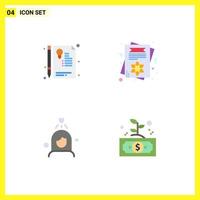 Pictogram Set of 4 Simple Flat Icons of certificate shower seal female cleaning Editable Vector Design Elements