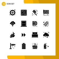 Modern Set of 16 Solid Glyphs Pictograph of idea design programing construction architectural Editable Vector Design Elements