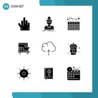 Pack of 9 Modern Solid Glyphs Signs and Symbols for Web Print Media such as data table estate office workplace Editable Vector Design Elements