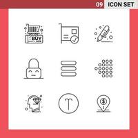 Modern Set of 9 Outlines and symbols such as parental lock hardware control highlighter Editable Vector Design Elements