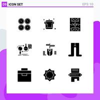 Set of 9 Vector Solid Glyphs on Grid for development business kitchen analysis football Editable Vector Design Elements