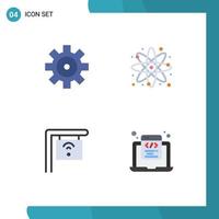 Pack of 4 creative Flat Icons of setting internet chemical study coding Editable Vector Design Elements
