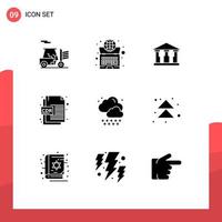 Pack of 9 creative Solid Glyphs of weather cloud bank file format cdr format Editable Vector Design Elements