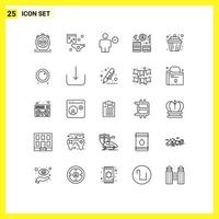 25 User Interface Line Pack of modern Signs and Symbols of cake startup block growth business Editable Vector Design Elements