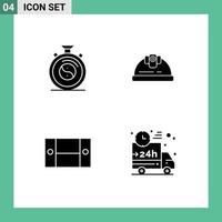 Pack of 4 Modern Solid Glyphs Signs and Symbols for Web Print Media such as clock desk practice building home appliances Editable Vector Design Elements