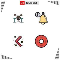 Modern Set of 4 Filledline Flat Colors and symbols such as table bell computer work place left Editable Vector Design Elements