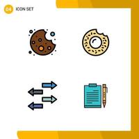 4 Universal Filledline Flat Color Signs Symbols of bite document donut export clipboard Editable Vector Design Elements