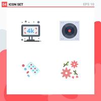 Group of 4 Flat Icons Signs and Symbols for monitor tablet tv bathroom bouquet Editable Vector Design Elements