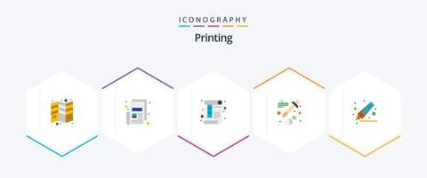 impresión de 25 paquetes de iconos planos que incluyen dibujo. cuentagotas. imprimir. color. imprimir vector