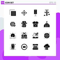 Mobile Interface Solid Glyph Set of 16 Pictograms of communication announcement hindu technology products Editable Vector Design Elements