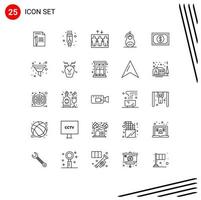 Pack of 25 Modern Lines Signs and Symbols for Web Print Media such as currency peace usb matrioshka fraud Editable Vector Design Elements